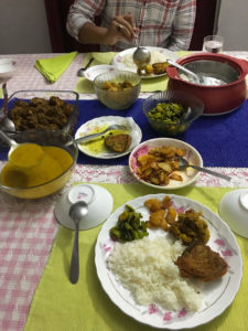The meal that Bhaskarnil's cousin's wife cooked for us.