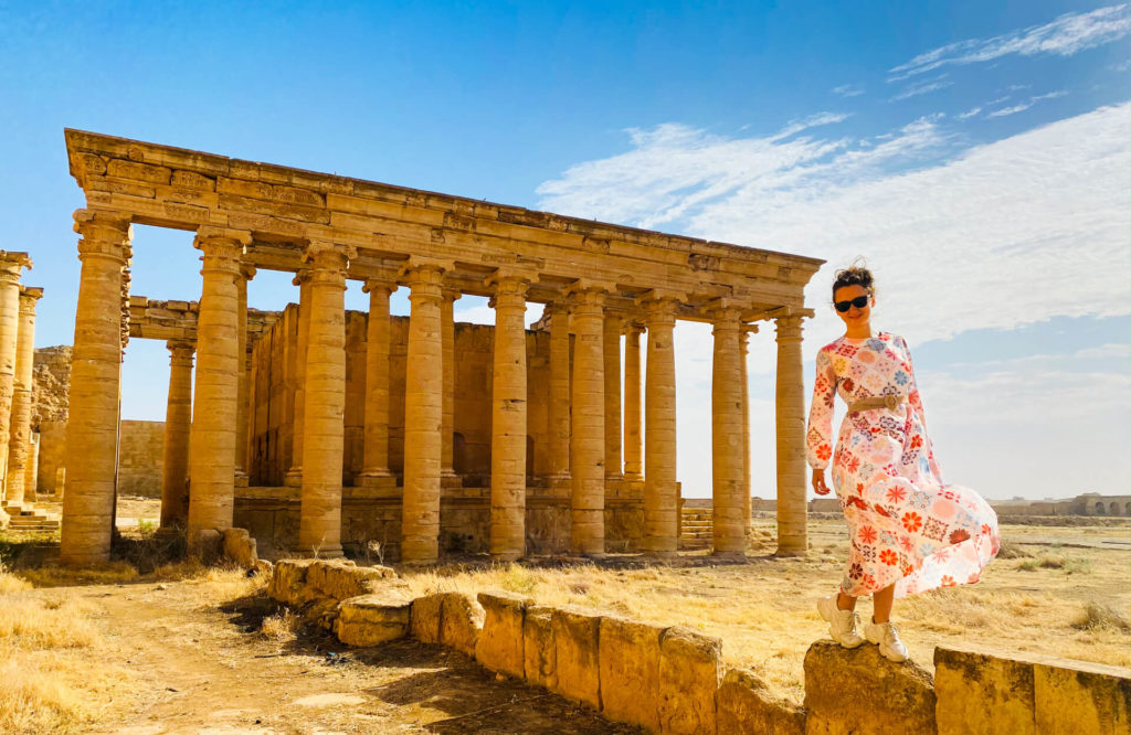 Anna standing by the ruins of the ancient city of Hatra.