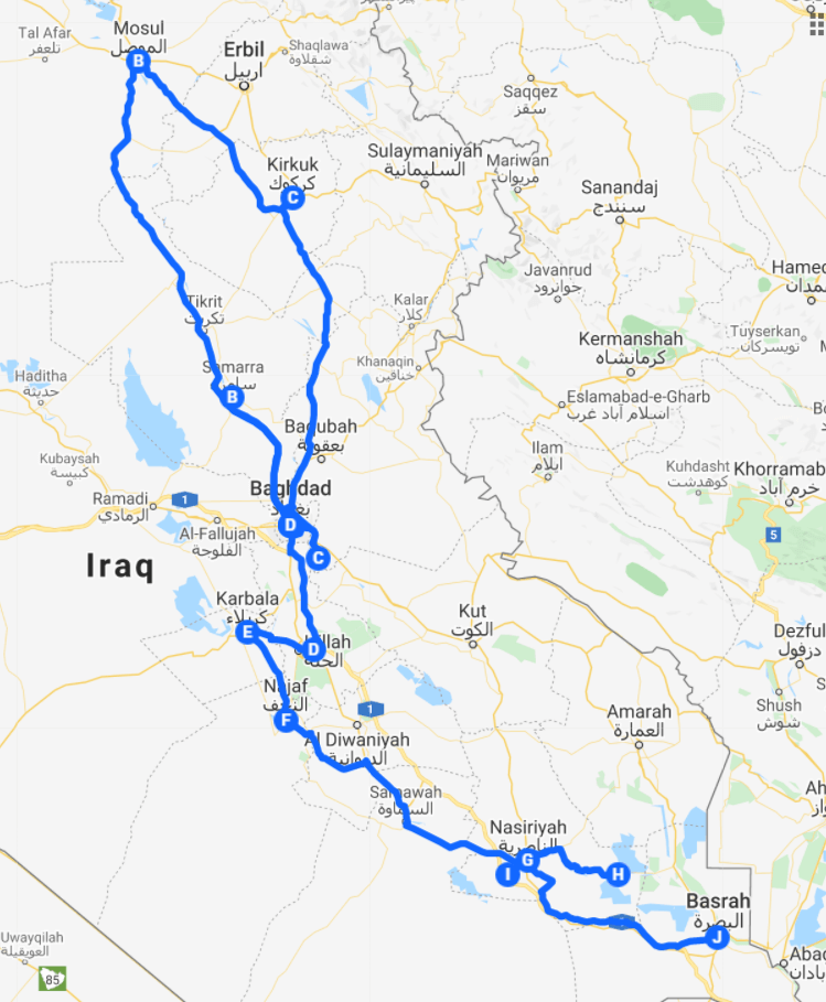 Map of the federal Iraq in-depth itinerary.